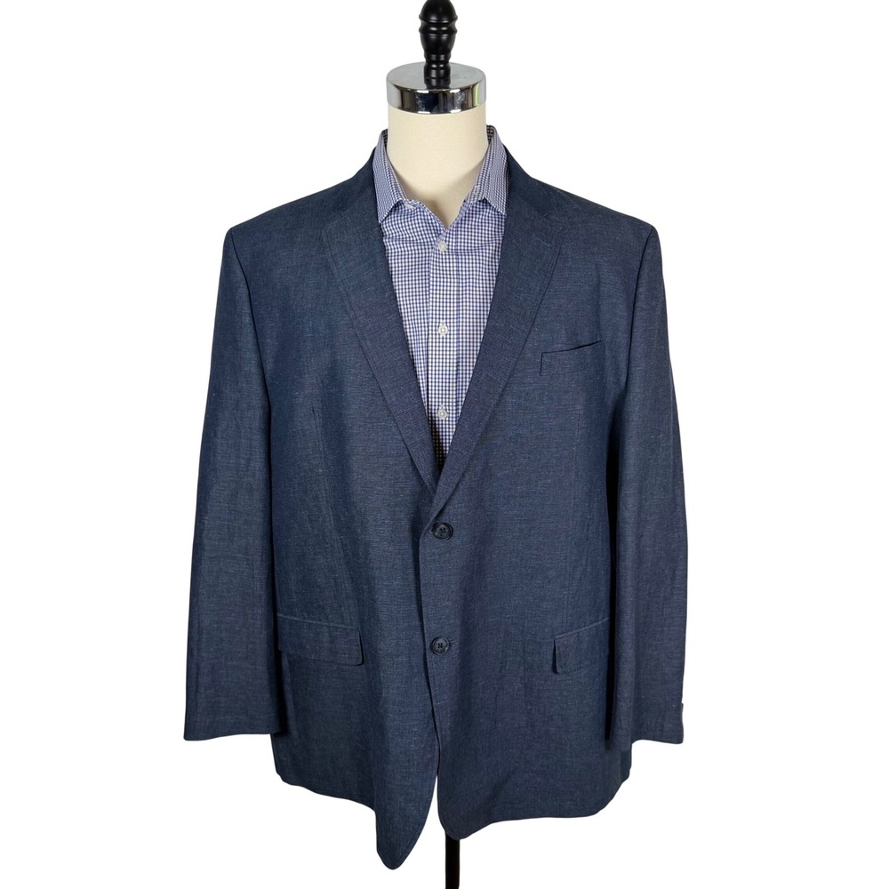 Joseph Abboud Mens 3X Classic Fit Blue Cotton Linen Blend Two Button Blazer